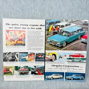 1961 Chrysler Corporation Vtg 2 Page PRINT AD Roomy Station Wagons Dodge Dart - Picture 1 of 3