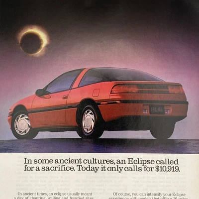 Mitsubishi Eclipse 1990 anuncio impreso coche deportivo rojo culturas antiguas sacrificio años 90 Foto 1 de 3