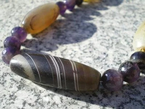 1 Luxuous Large Old Brown Dzi Bead, Cambay,Oberstein & Faceted Amethyst Necklace - Picture 1 of 12