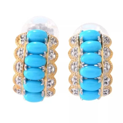 PENDIENTES Aro Turquesa Bella Durmiente Dos Tonos Plata de Ley NUEVO Foto 1 de 4