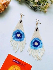 Authentic Nativ American Handmade Beaded Earrings Bohemian BOHO Fringe Earrings - Picture 1 of 4