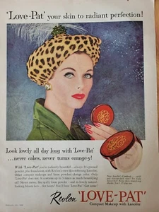 1956 Revlon Love Pat Nuevo Joyero Polvo Compacto Leopardo Sombrero Anuncio De Colección - Imagen 1 de 1