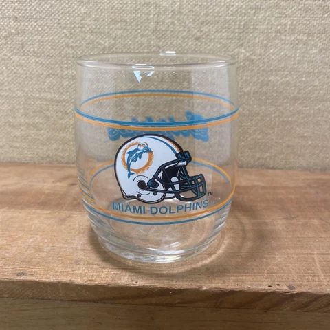 Vintage Miami Dolphins 3-3/4” Drinking Glass NFL Stemless Tumbler Rocks C2 Cover