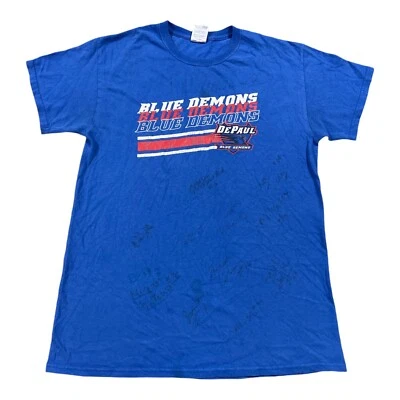 De Paul University Blue Demons Blue T-Shirt Men’s Size M Signed 20 Signatures - Image 1 of 4