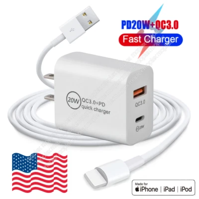 20W USB C Fast Wall Charger PD Power Adapter For iPhone 14/13/12/11 Pro Max iPad - Image 1 of 4