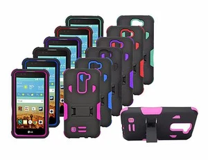 For Straight Talk LG Stylo 2 (L81AL) Armor Rugged Kickstand Hard Soft Cover Case - Picture 1 of 11