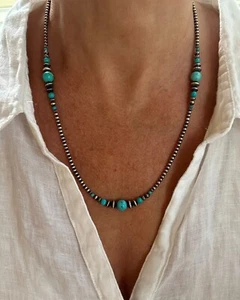 Kingman Turquoise Necklace | 8mm Baby Blue with Sterling Silver Designer Jewelry - Picture 1 of 9