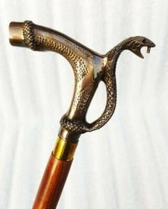Antiguo bastón de madera con cabeza de cobra rey bastón para caminar regalo para personas mayores - Imagen 1 de 6