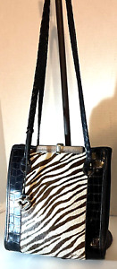 BRIGHTON Authentic Black Leather Zebra Print Calf Hair Shoulder Bag