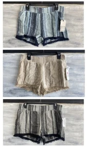 VANILLA STAR Smocked Waist Linen Blend Shorts S M L XL Blue, Desert, Grey, Pink - Picture 1 of 19