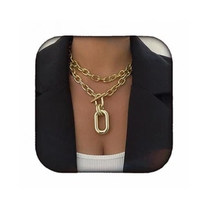 Chunky Chain Necklace Cuban Link Carabiner Toggle Punk golden - Picture 1 of 7