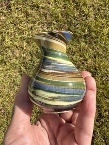 Vaso ceramica artistica sabbia del deserto vintage multicolore vortice fatto a mano 3x2" mini - Foto 1 di 11
