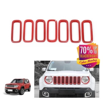 Front Grille Inserts Cover Trim For 15-18 Jeep Renegade Accessories Red 7PCS ABS Foto 1 de 4