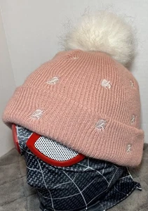 Animal Crossing New Horizons Pom Knit Beanie Hat Pink W/ Embroidered Leaves - Picture 1 of 6