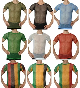 Mens 100% Cotton String Mesh Fishnet Short Sleeve T-Shirt Summer Beach in UK - Picture 1 of 4