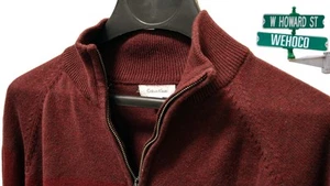 Calvin Klein 1/4 Zip Long Sleeve Mock Neck Sweatshirt Maroon Jumper Mens Size Lg - Picture 1 of 8