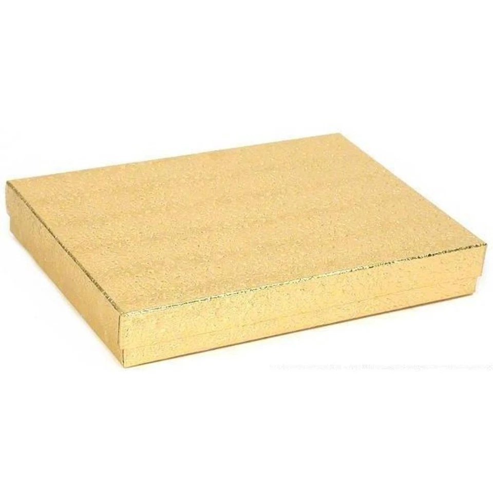 Caja de regalo llena de algodón dorado exhibición de joyas 7 1/8" x 5 1/8" Foto 1 de 1