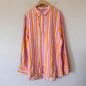Copricostume da bagno donna Primark camicia con bottoni righe tramonto grande rosa arancione lino - Foto 1 di 8