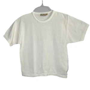 Maglione vintage LL Bean donna M girocollo maglia manica corta bianco cotone USA Y2K - Foto 1 di 14