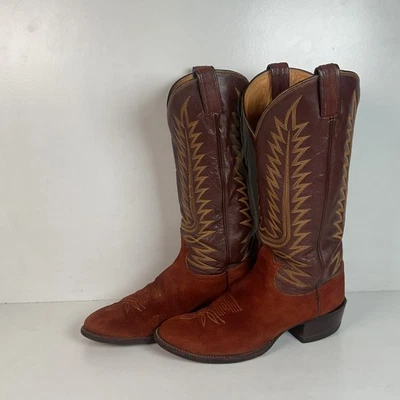 Vintage Tony Lama Pig Skin Suede Cowboy Boots 9 E Gold Label  - Image 1 of 4