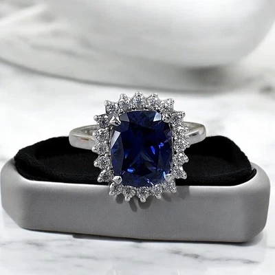 Diamond Engagement Ring Lab Grown Cushion Cut 3.70 Ct Blue Sapphire 950 Platinum - Image 1 of 4