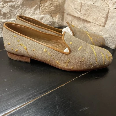Zapatillas Stubbs & Wootton "POLLOCK" Amarillo Tostado Mocasines Zapatos Salpicaduras Bordado Foto 1 de 4