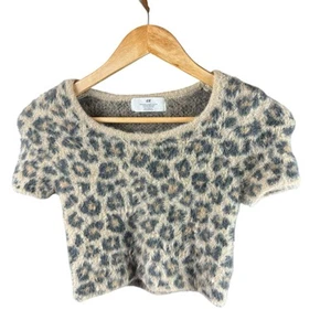 NWOT H&M Girls Leopard Short Sleeve Sweater Sz 12/14 - Picture 1 of 3