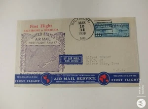1938 First Flight Cover FFC Baltimore MD To Bermuda - Picture 1 of 5
