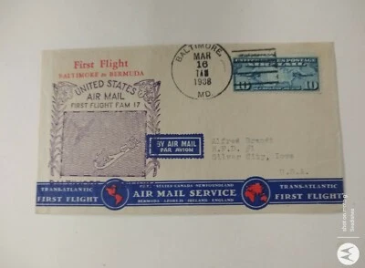 1938 First Flight Cover FFC Baltimore MD To Bermuda - Image 1 of 4
