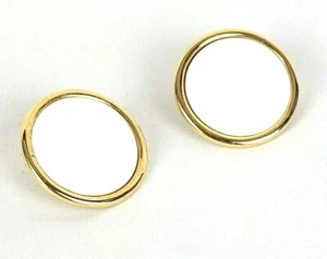 Monet Signed Round Gold Tone White Clip-On Earrings - Picture 1 of 6