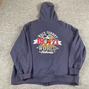 Disney Parks Hoodie Mens Extra large Blue Full Zip Sweatshirt Embroidered Mickey - Picture 1 of 16
