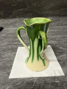 Watcombe Pottery Torquay 3 Handle Vase Green Drip Glaze Arts & Crafts c1900 - Picture 1 of 6