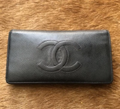Chanel dark gray caviar Leather bifold Large Wallet - Image 1 of 4