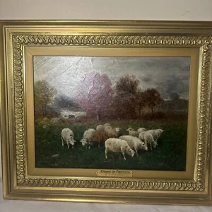 Óleo sobre panel Charles T. Phelan alrededor de 1880 ovejas en pasto - Imagen 1 de 9