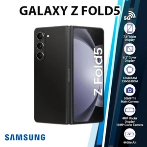 Samsung Galaxy Z Fold5 5G 12GB+256GB Dual SIM Android Cell Phone - BLACK - Picture 1 of 5