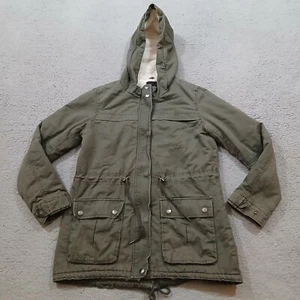 Forever 21 Jacket Medium Green Zip Up Hooded Military Army Pockets Sherpa Lined - Picture 1 of 24