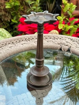 1800's Antique Old Rare Bronze Floral Carving Beautiful Oil Lamp Deepak Jyoti - Image 1 of 4