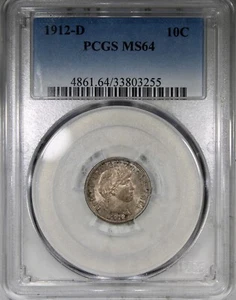 1912-D Barber Dime PCGS MS64 Toned Type Coin Uncirculated - Picture 1 of 2