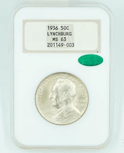 1936 NGC & CAC MS63 Lynchburg Old Hologram Holder Blast White PQ - Picture 1 of 3