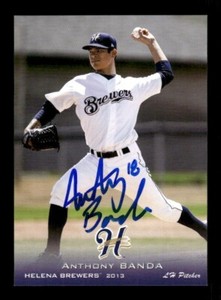 ANTHONY BANDA SIGNED 2013 GRANDSTAND HELENA BREWERS #18 ON-CARD AUTO