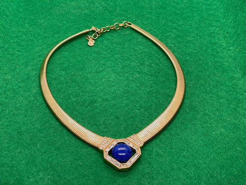 COLLANA CHRISTIAN DIOR VINTAGE USATA SET PIETRE BLU TONO ORO DA COLLEZIONE