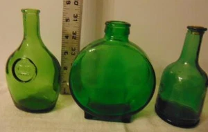 Vintage Green Glass Bottles Lot of 3 one Wheaton NJ Antique excellent decor - Picture 1 of 12