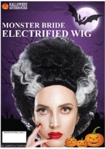 Adult Monster Bride Electrified Black/White Wig Costume, 9.75" Wife Frankenstein - Picture 1 of 3