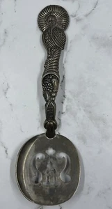 GODINGER SILVERPLATE TURKEY & CORNUCOPIA HANDLE SERVING SPOON w PIERCED DESIGN - Picture 1 of 11