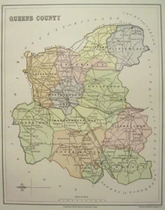 Irish Map QUEENS COUNTY Laois Laoix Baronies Ireland Midlands Thomas Kelly 1881 - Picture 1 of 9
