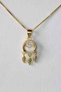 Collana con ciondolo acchiappasogni in argento 925 placcato oro e punto luce. - Foto 1 di 6