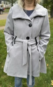 Steve Madden Women's Gray Tie Waist Button Trench Dress Coat Jacket Size Large - Picture 1 of 14