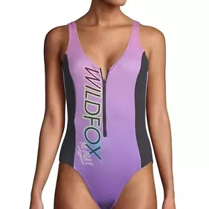 Wildfox purple open back Zipper One piece swimsuit size XS - Picture 1 of 5