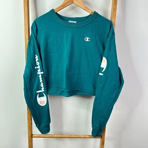 Champion Shirt Mens Large Long Sleeve Crop Sportswear Green - Picture 1 of 8