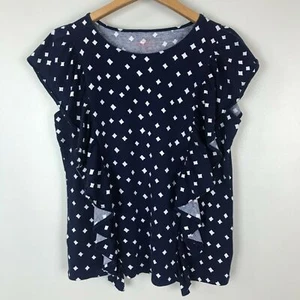 Vineyard Vines Navy Blue White Diamond Print Sleeveless Ruffle Knit Top Size M - Picture 1 of 5